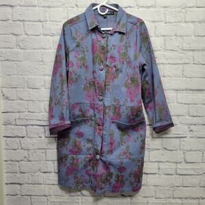 Vintage Little Journeys Chicago Floral Jacket Size XL Cotton Long Pockets Roses